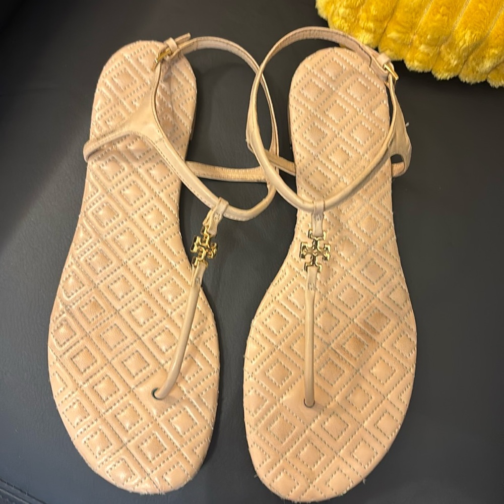 NIB Tory Burch Marion Quilted Sandal Lt Oak Sz 9